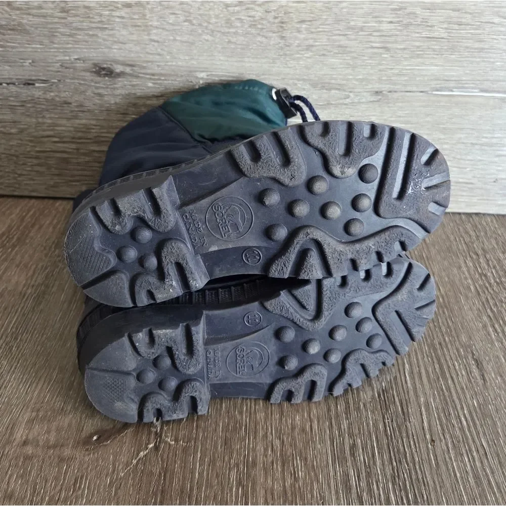 Vintage Sorel Winter Snow Boots - Navy Blue and Green- Size 11 Toddler